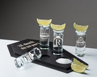 Custom tequila glass set, monogram vodka glasses, tequila shot with wood box, unique engraved glasses, 40th birthday gift