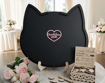 Personalized Rustic Cat Silhouette Wedding Guest Book Drop Box Keepsake Table Decor for Pet-Lovers