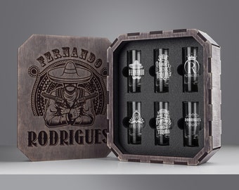 Tequila shot glasses set with wooden tray, board member gift, engraved vodka glass set, 25th birthday gift, realtor closing gift