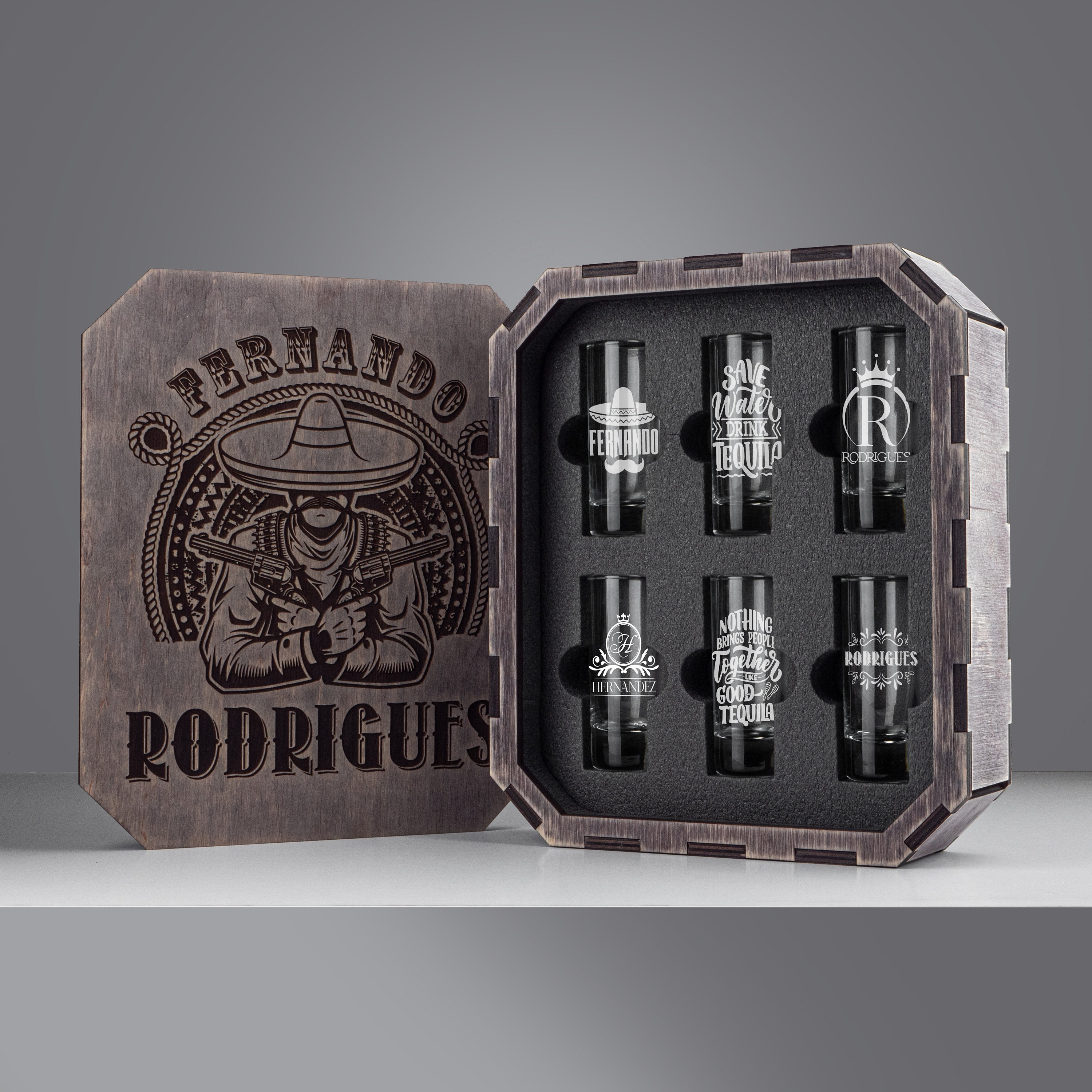Tequila Glass Set with Branded Shot Glasses, Christmas Gift Box, Spooky Theme
