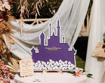 Purple Glitter Princess Castle Wedding Card Box Fairytale Personalized GuestBook Alternative Keepsake Centerpiece Decor