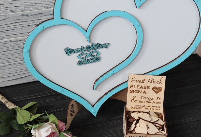 Wedding Guest Book Double Heart Drop Box Custom Guest Book Etsy