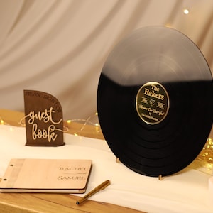 Livro de visitas de acrílico preto com caixa de cartão e placa de madeira, decoração de casamento personalizada, ideias para livro de visitas de casamento, livro de visitas redondo alternativo