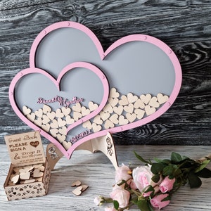 Libro de visitas con dos corazones, marco para colocar en forma de corazón para invitados a la boda, alternativa para el libro de visitas de boda, decoración para la ceremonia de la unidad, letrero para el libro de visitas