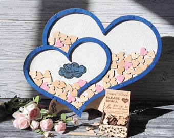 Double Heart Guest Book, Personalized Wedding Decor, Wood Drop Box, Custom Guest Book, Heart-shaped Frame