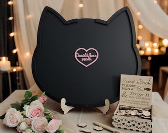 Rustic Cat Silhouette Wedding Guest Book Drop Box Personalized Keepsake