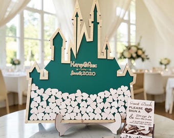 Personalized Green Castle Wedding Guest Book Drop Box Fairytale Acrylic Alternative Sign Centerpiece