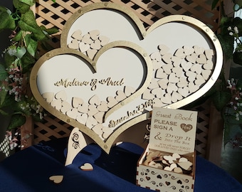 Wedding Guest Book Alternative Double Heart Guestbook Two Hearts Wedding Guest Book Rustic Guest Book Alternate Guest Book Hearts Drop Box,