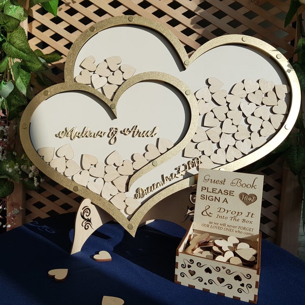 Wedding Guest Book Alternative Double Heart Guestbook Two Hearts Wedding Guest Book Rustic Guest Book Alternate Guest Book Hearts Drop Box,