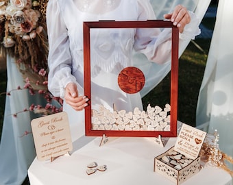 Boho Clear Acrylic Wedding Guest Book with Personalized Wood Frame