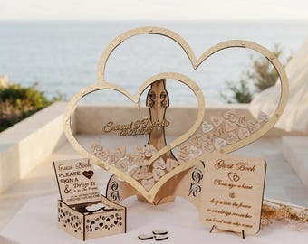 Wedding Double Heart Guest Book Clear Acrylic Alternative Drop Box Keepsake Centerpiece Decor