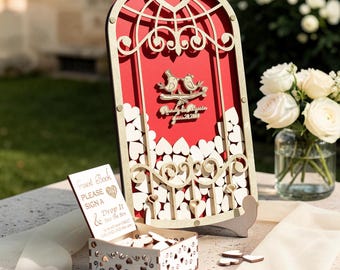 Birdcage Wedding Guestbook Alternative Personalized Elegant Wooden Frame Keepsake Sign Unity Ceremony Reception Decor