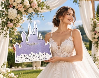 Fairytale Purple Glitter Princess Castle Wedding Guestbook Card Box Personalized Alternative Keepsake Centerpiece Decor
