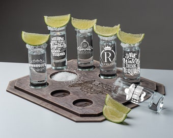 Tequila shot glass set with wooden box, custom vodka glasses, engraved shot glass, newly wed gift, 21st birthday gift, new home gift
