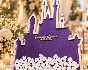 Princess Castle Purple Glitter Wedding Card Box Fairytale Personalized Guestbook Alternative Centerpiece Keepsake Decor