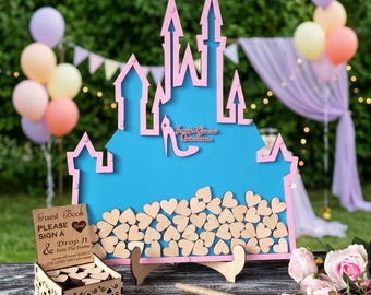 Fairytale Princess Castle Guest Book Drop Box Personalized Baby Shower Quinceanera Birthday Decor Sign