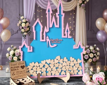 Blue Pink Castle Drop Box Guest Book Personalized Princess Fairytale Baby Shower Birthday Party