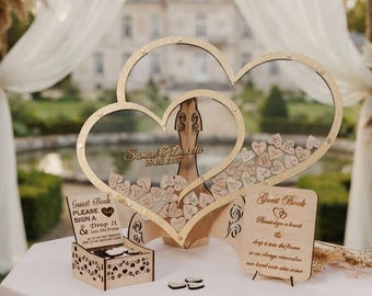 Wedding Double Heart Guest Book Clear Acrylic Drop Box Keepsake Centerpiece