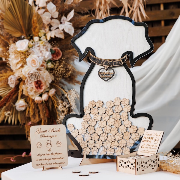 Custom Dog Shaped Wedding Guest Book Frame Rustic Pet Drop Box Alternative Decor Celebration