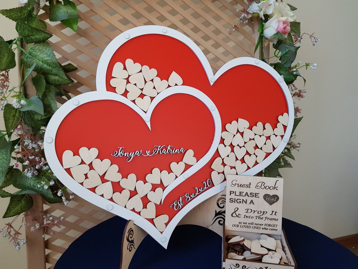 Red Heart Wedding Guest Book Heart Drop Box Red Wedding Etsy