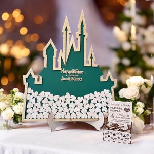 Castle Wedding Guest Book Alternative, Personalized Drop Box with Hearts, Custom Name Guestbook, Fairytale Reception Decor, Wedding Gift