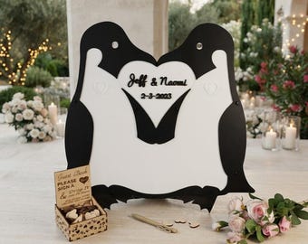 Wedding Penguin Drop Box Guest Book Personalized Keepsake Alternative Sign Reception Table Decor