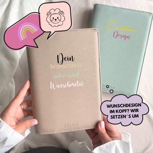 Funda para U-book DELOA ®, funda para U-book con compartimento para certificado de vacunación en piel sintética Saffiano (diseño personalizado)