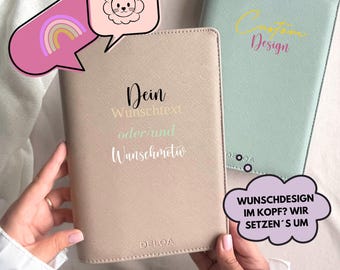 DELOA® Child Health Record Booklet Cover, Child Health Record Booklet Cover with Pocket for Vaccination Record in Saffiano Faux Leather (Individual Design)