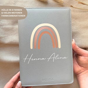 Funda para U-book DELOA ®, funda para U-book con compartimento para certificado de vacunación en piel sintética Saffiano (arcoíris)