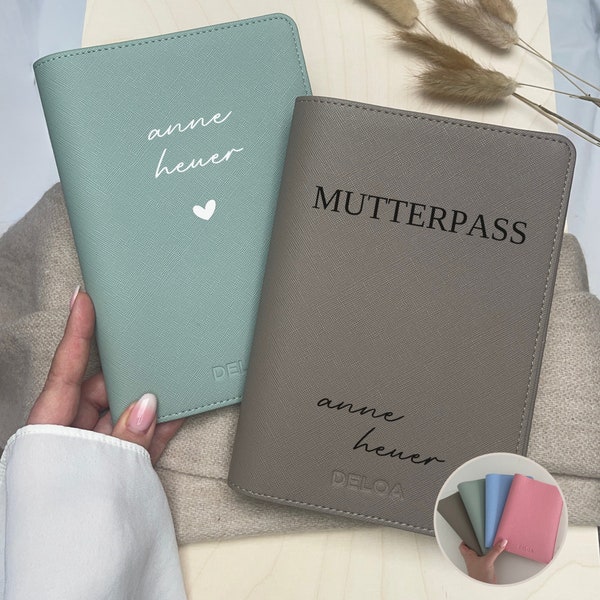 DELOA ® Mutterpasshülle, Mutter-Kind-Pass mit Fach für Impfpass in Saffiano Kunstleder