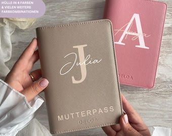 DELOA® maternity record book cover, mother-child passport with compartment for vaccination record in Saffiano synthetic leather