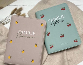 DELOA® Personalized 3-in-1 Organizer, Child Health Record and Travel Documents - Document Case in Saffiano Faux Leather (Lemons & Cherries)