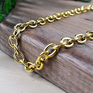 Gold Stainless Steel Thick Cable Chain Choker Necklace, Gold Chain Choker, Statement Necklace (EPJ-N208CAA19)