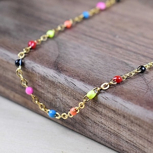 Rainbow Confetti Stainless Steel Choker Necklace, Colorful Enamel Statement Necklace, Delicate Layering Charm Necklace (EPJ-N208CAA13)