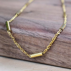 Gold Plated Bar Chain Choker Necklace: Stainless Steel Cable Link