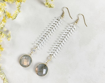 Labradorite Fishbone Chandelier Earrings (EPJ-ES19CAC10)