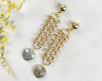 Labradorite Chainmaille Chandelier Earrings (EPJ-ES19CCD10)