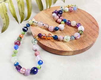 Mosaic/// Mixed Gemstone Crystal Confetti Hand Knotted Beaded Necklace (DEJ-BBCB10-13)