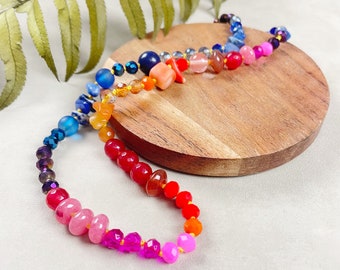 Spectrum/// Ombre Gemstone Crystal Confetti Hand Knotted Beaded Necklace (DEJ-BBCB10-8)