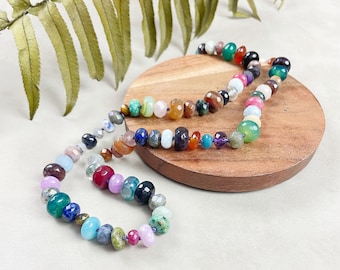 Collar de cuentas anudadas a mano con confeti de piedras preciosas mixtas (DEJ-BBCB11-2)