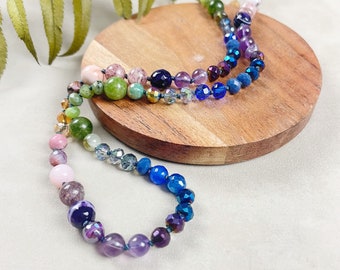 Mosaic/// Ombre Gemstone Crystal Confetti Hand Knotted Beaded Necklace (DEJ-BBCB10-16)