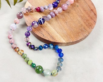 Mosaic/// Ombre Gemstone Crystal Confetti Hand Knotted Beaded Necklace (DEJ-BBCB10-15)