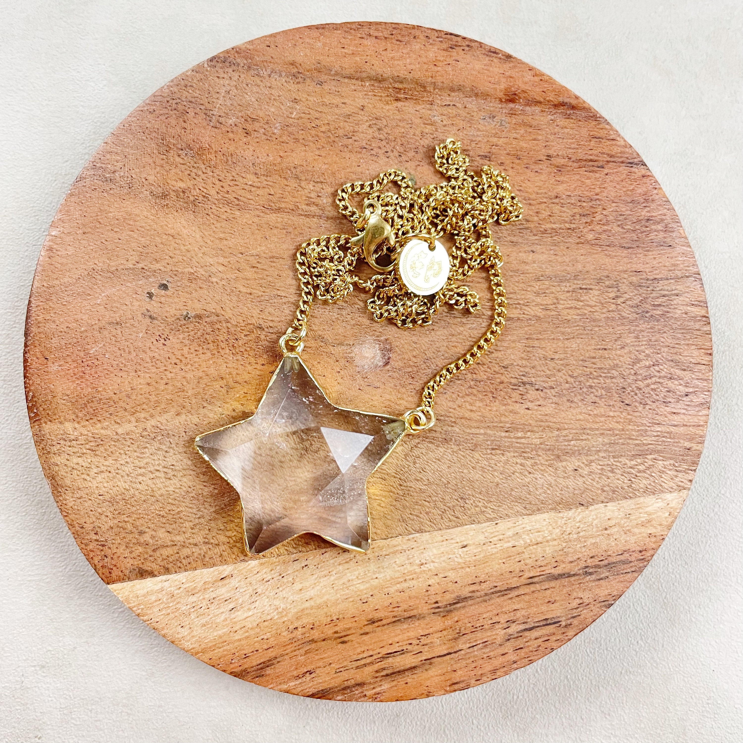 Clear Quartz Stellae/// Gold Faceted Quartz Star Gemstone Necklace (EPJ-NOD10-CQ)