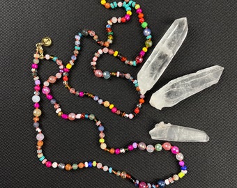 MADE to ORDER: Delicate Crystal Confetti Hand Knotted Beaded Necklace (DEJ-BBCA10-D)