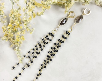 Smoky Quartz Black Onyx Tassel Earrings (EPJ-ES19CHA13)
