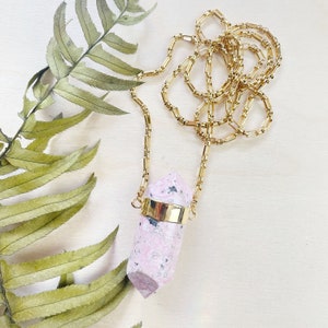 Dysia/// Gold Rhodonite Cylinder Statement Necklace (DEJ-N24A16-RH)