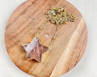 Gold Plated Rose Quartz Star Necklace: Celestial Pendant