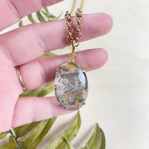 Erah/// Gold Lodolite Garden Quartz Oval Statement Necklace