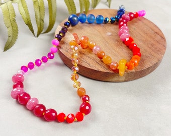 Spectrum/// Ombre Gemstone Crystal Confetti Hand Knotted Beaded Necklace (DEJ-BBCB10-7)