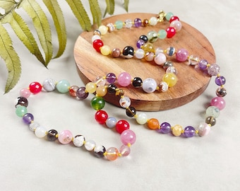 Prism/// Mixed GemstoneConfetti Hand Knotted Beaded Necklace (DEJ-BBCB17-4)